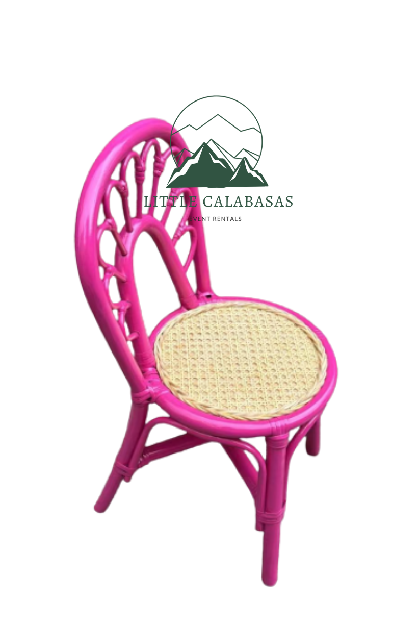 Hot pink rattan kids chair with woven cane seat