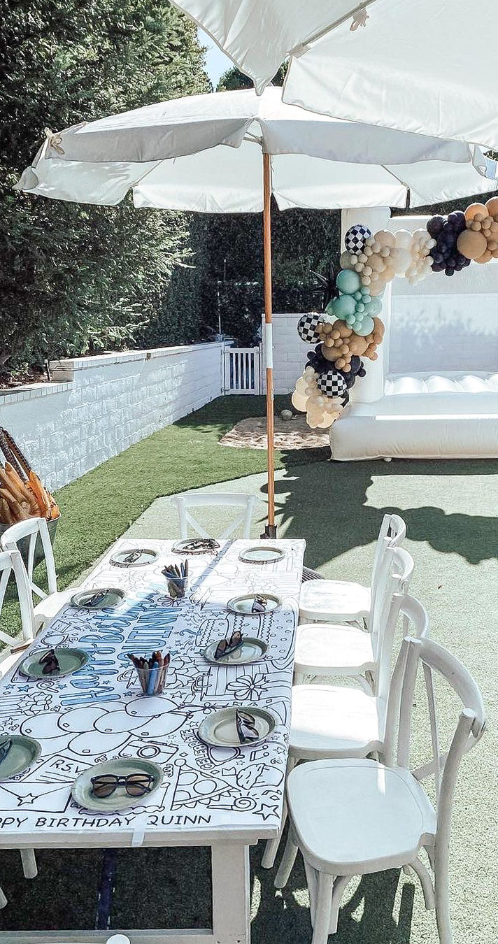 White Mediterranean Umbrella with Base