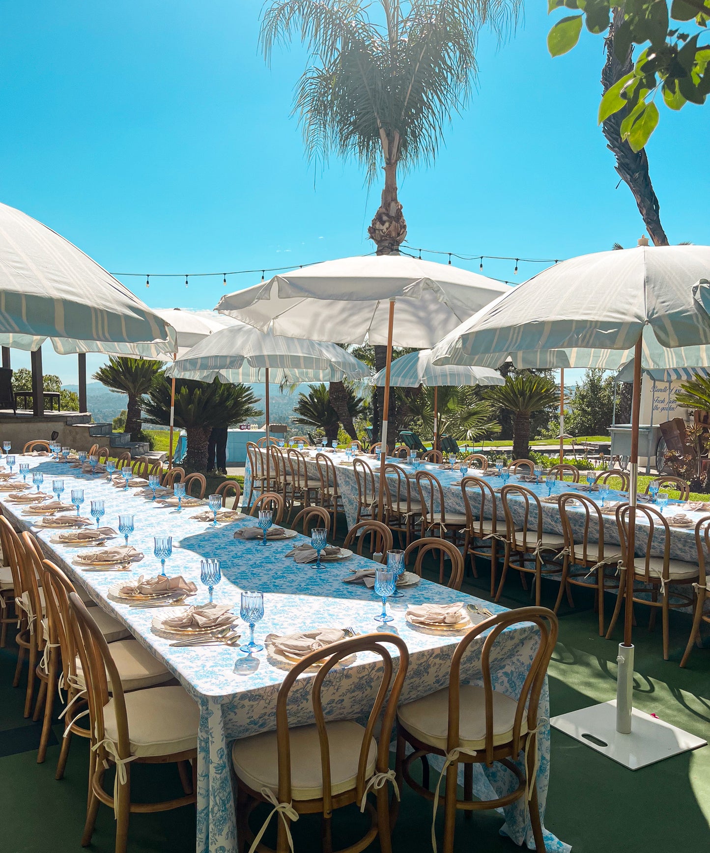 Light Blue Striped Umbrella with Base- New!