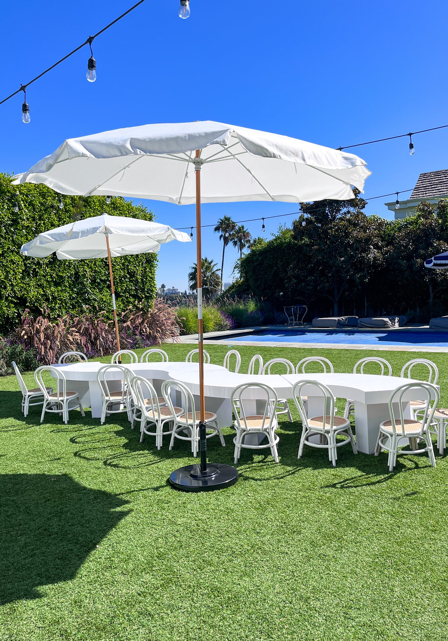 White Mediterranean Umbrella with Base