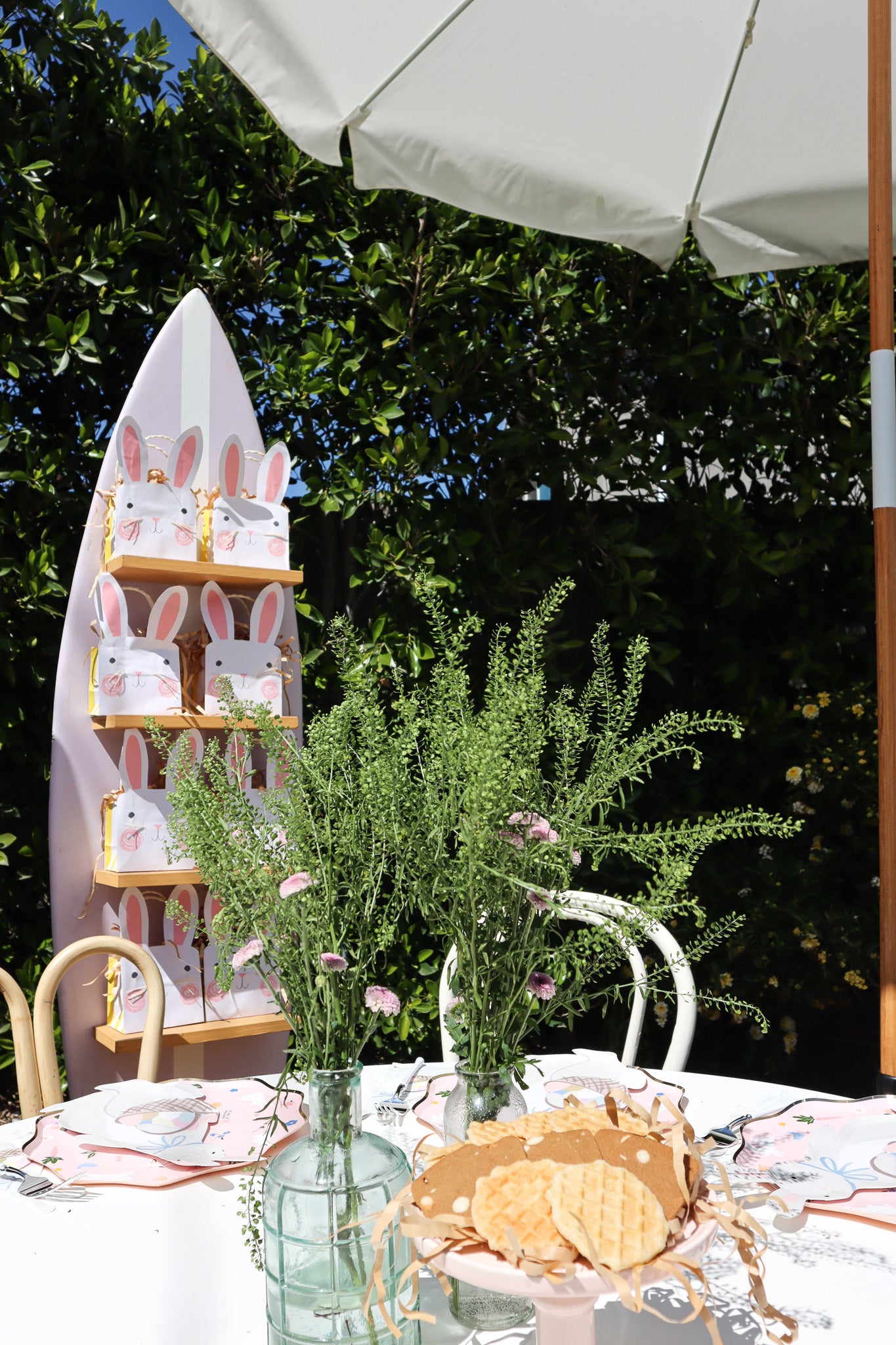 White Mediterranean Umbrella with Base