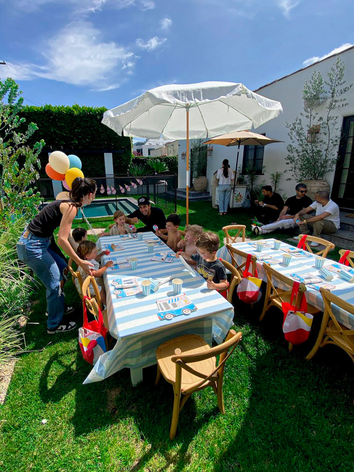 White Mediterranean Umbrella with Base