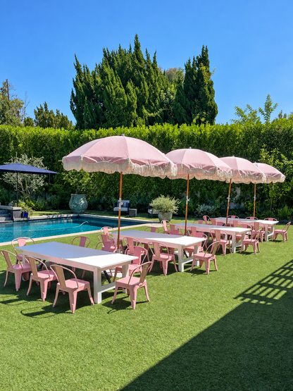 Pink Striped Umbrella with Base
