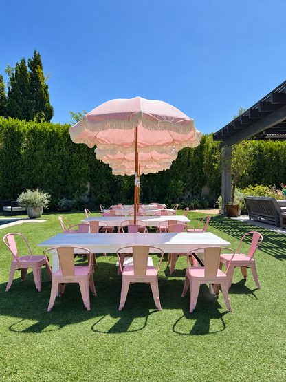 Pink Striped Umbrella with Base