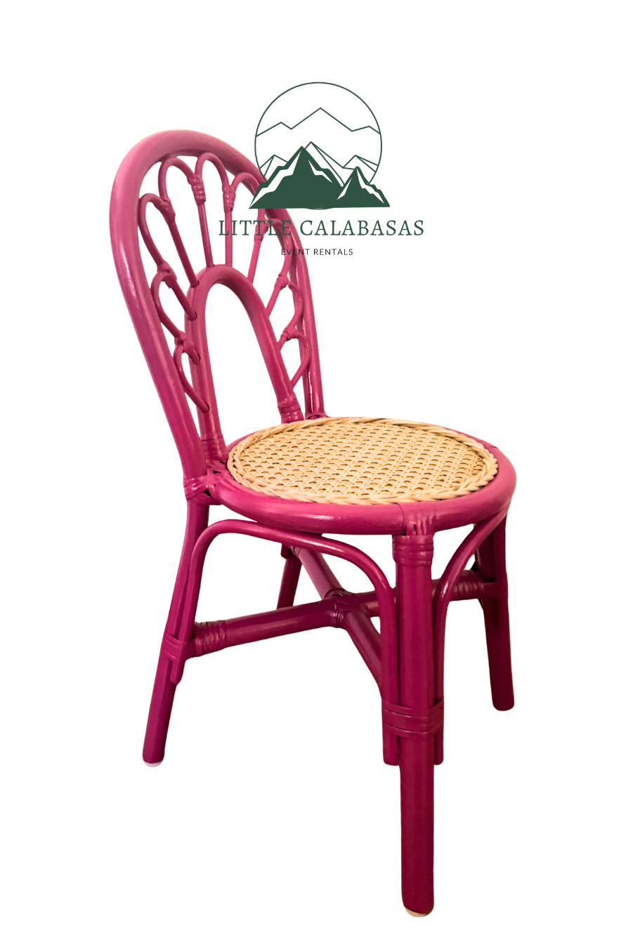 Hot pink rattan kids chair with woven natural seat