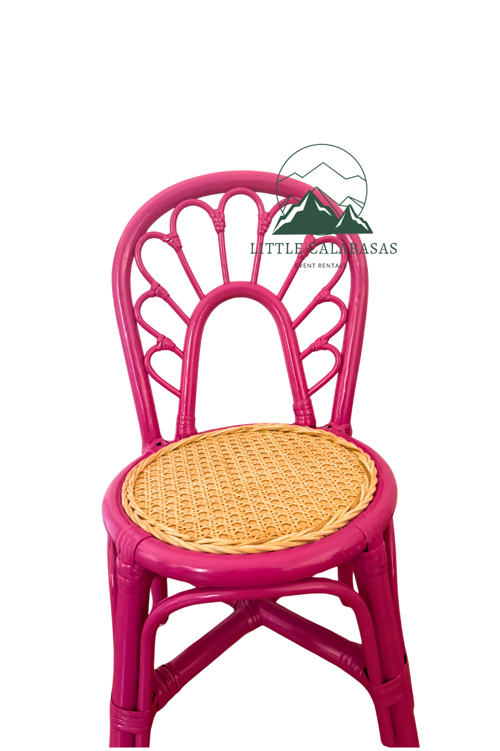 Bright pink rattan kids chair with round cane seat