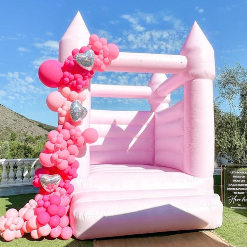 This made-in-America pastel pink Bounce House stands at 11x11x14 and is perfect for space-sensitive homes. Kanan mini is the perfect addition for pink themed celebration. 