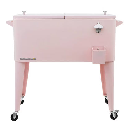 Pink rolling ice cooler cart for events