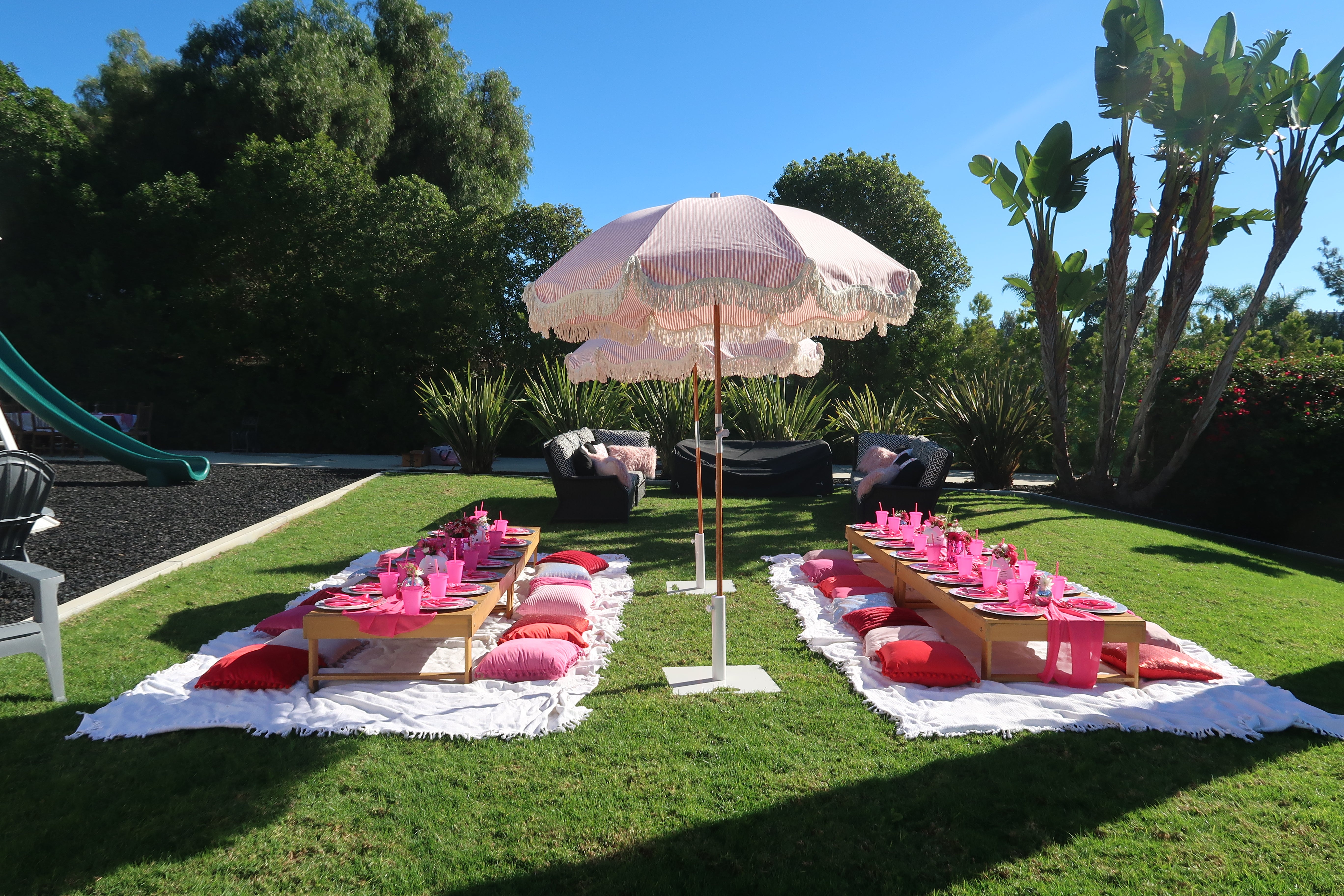 Pink Striped Umbrella Rental | Calabasas Event Rentals – Calabasas