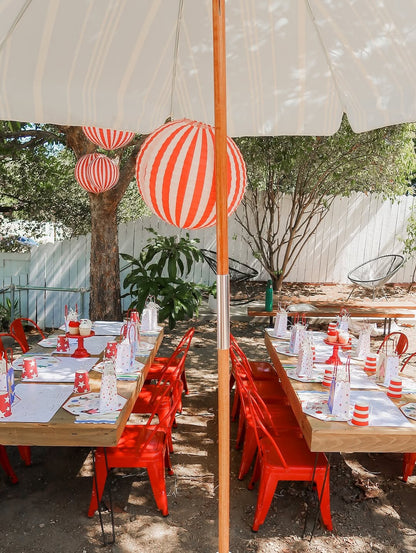 Light Blue Striped Umbrella with Base- New!