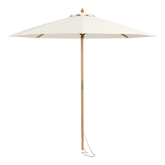 Fossil White Bamboo Umbrella with a 9-foot ivory canopy and natural bamboo pole, available for event rentals in Calabasas, CA.