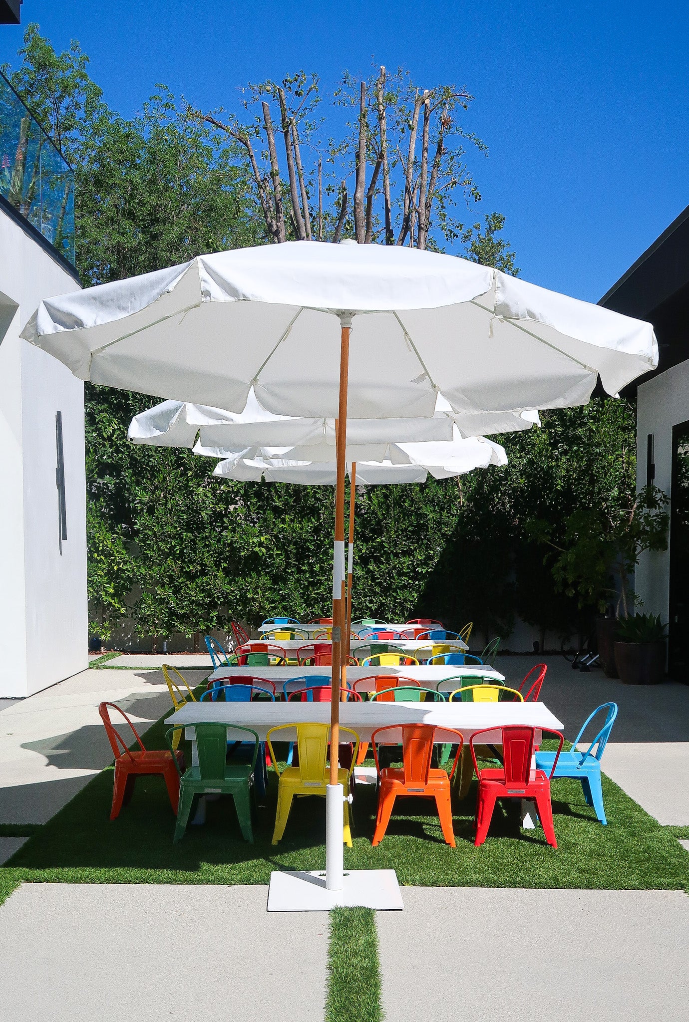 White Mediterranean Umbrella with Base