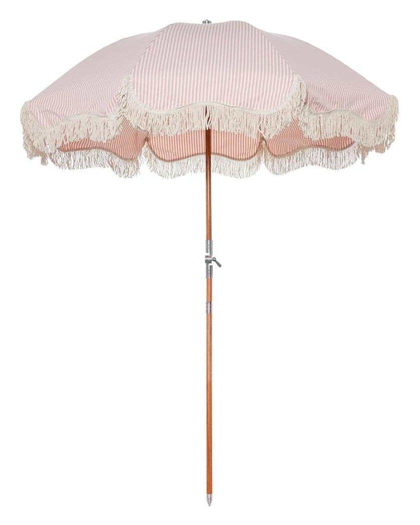 Pink Striped Umbrella with Base