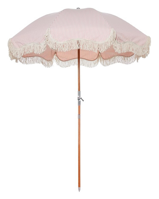 Pink Striped Umbrella with Base