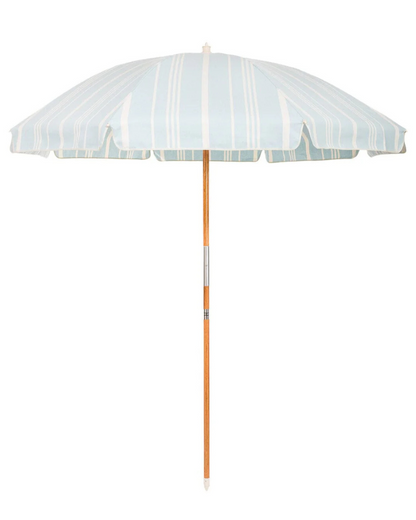 Light Blue Striped Umbrella with Base- New!