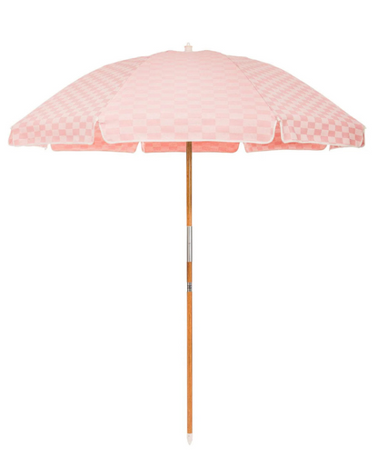 Pink Checkered Umbrella with Base- New!