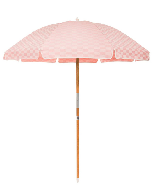 Pink Checkered Umbrella with Base- New!